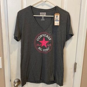 Converse Gray Hot Pink Chuck Taylor V Neck Short Sleeve Tee Top - XL - NWT